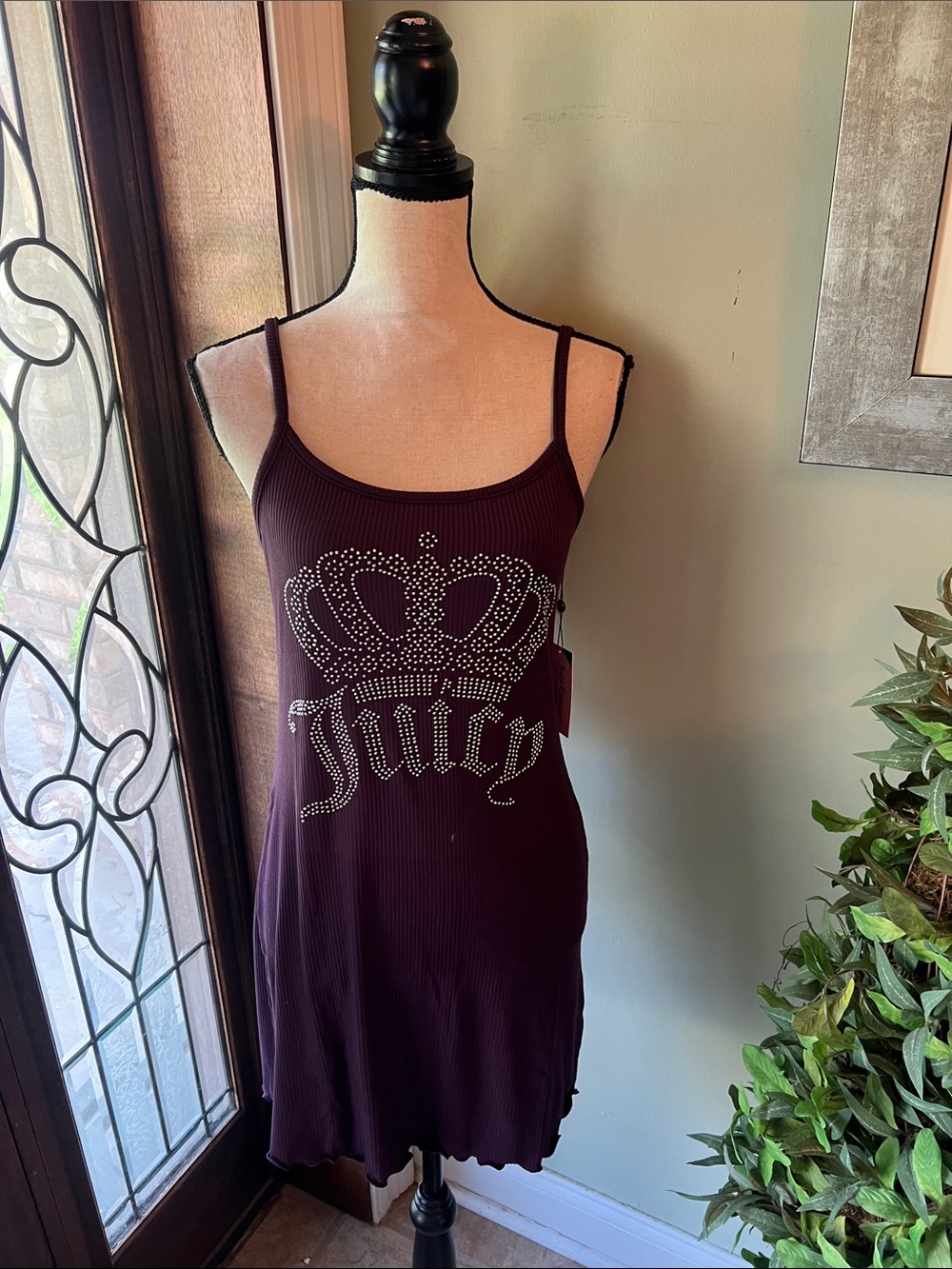 Juicy Couture Deep Maroon Rhinestone Crown Camisole